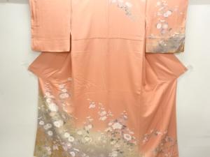 未使用品　仕立て上がり　手描き友禅草花模様訪問着